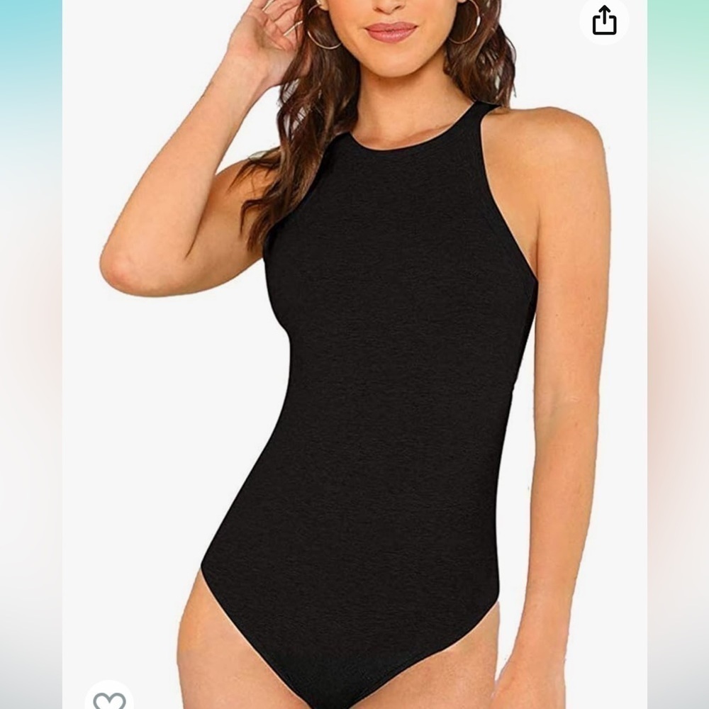 Black Halter Bodysuit Mid Waist Solid Fitted